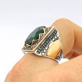 Men's Green Emerald Silver Ring - TryAladdin