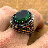 Men's Green Emerald Stone Handmade Silver Ring - TryAladdin