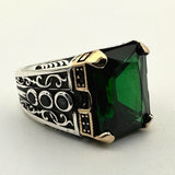 Men's Green Emerald Stone Silver Ring - TryAladdin