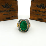 Men's Green Tourmaline Stone Silver Ring - TryAladdin