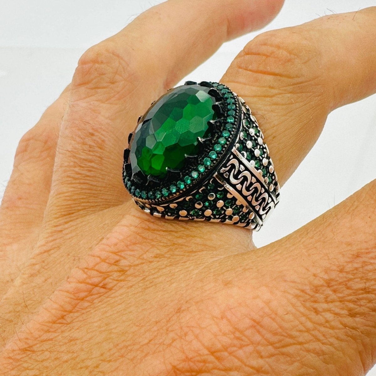 Men's Green Zircon Silver Ring - TryAladdin