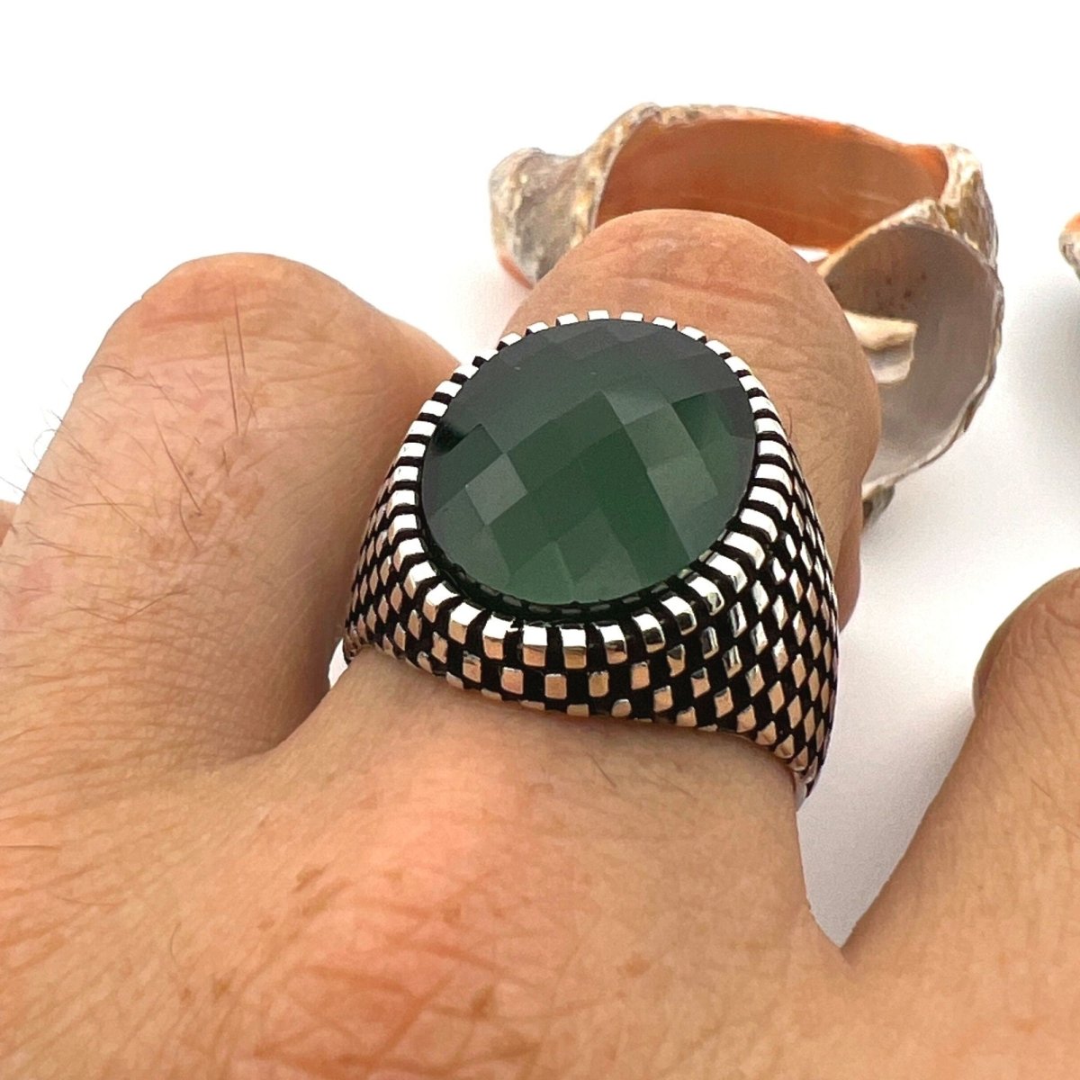 Men's Green Zircon Stone Silver Ring - TryAladdin