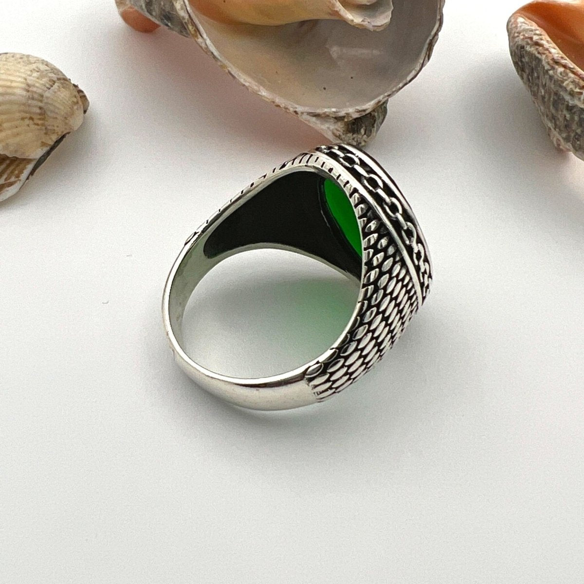 Men's Green Zircon Stone Silver Ring - TryAladdin