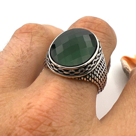 Men's Green Zircon Stone Silver Ring - TryAladdin