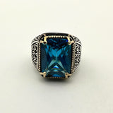 Men's Handmade Blue Aquamarine Stone Silver Ring - TryAladdin