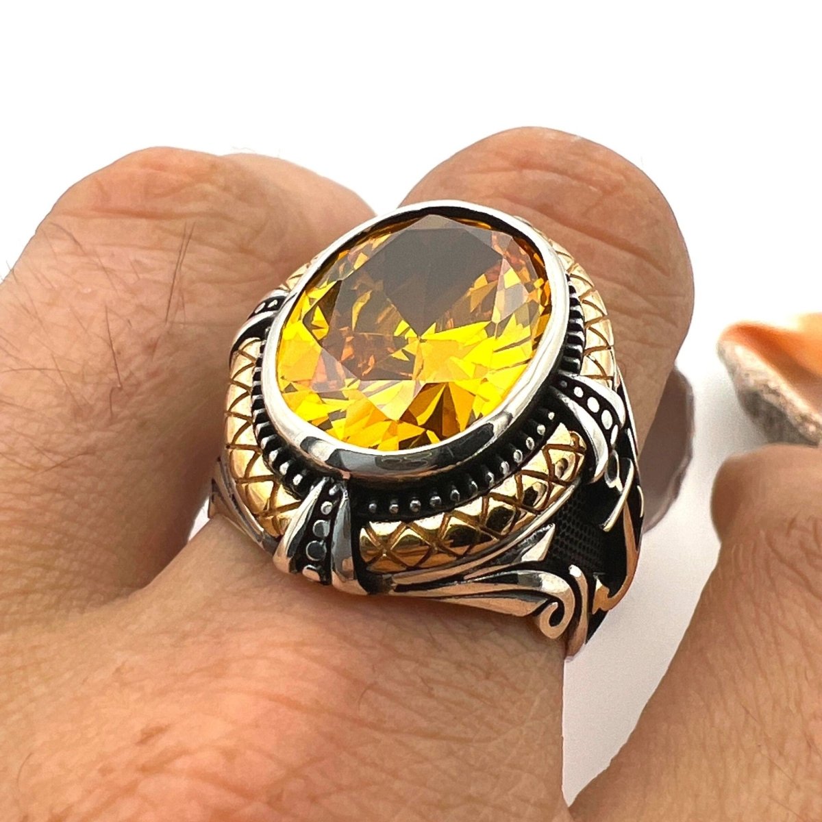 Men's Handmade Yellow Citrine Stone Anchor Ring - TryAladdin