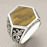 Men's Hexagon Model Authentic Handmade 925 Sterling Silver Ring - TryAladdin