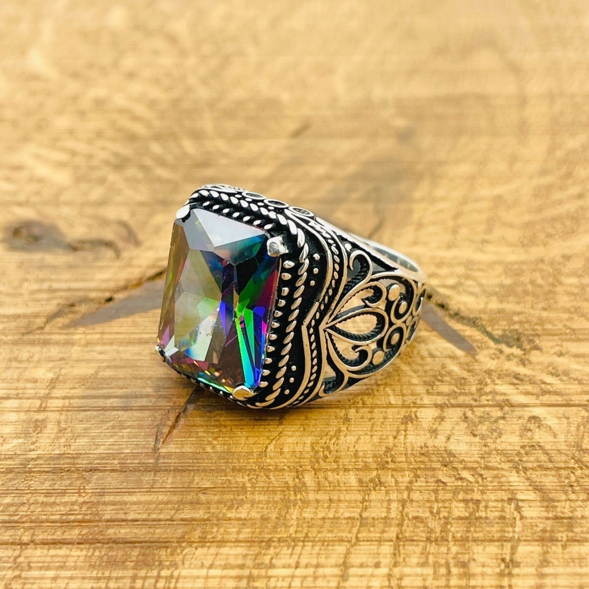 Men's Mystic Topaz Silver Ring - TryAladdin