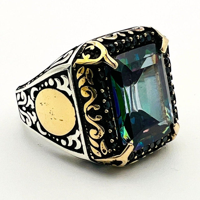 Men's Mystic Topaz Silver Ring - TryAladdin