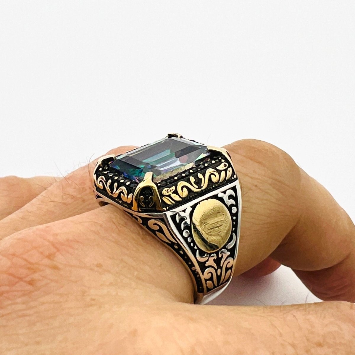 Men's Mystic Topaz Silver Ring - TryAladdin