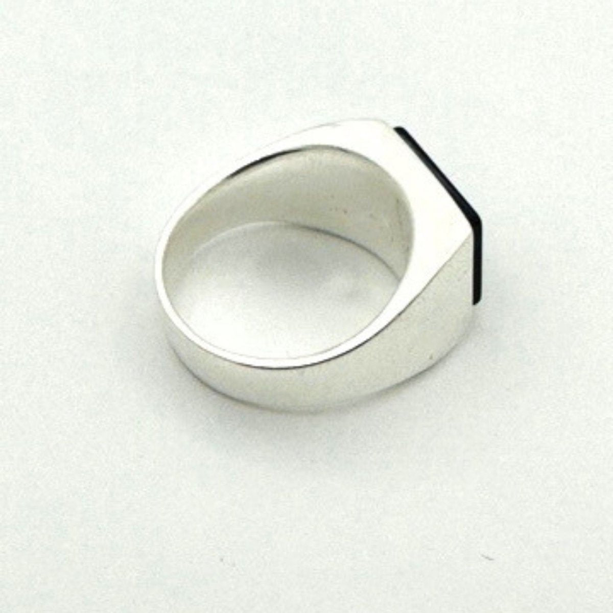 Men's Natural Black Onyx Silver Rectangle Ring - TryAladdin