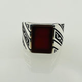 Men's Natural Green Agate Square Sterling Silver Ring - TryAladdin