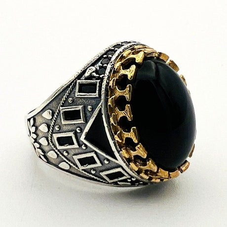 Men's Oval Onyx Silver Ring - TryAladdin