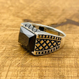 Men's Rectangle Black Onyx Stone Ring - TryAladdin