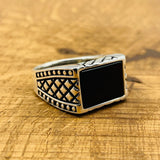 Men's Rectangle Black Onyx Stone Ring - TryAladdin