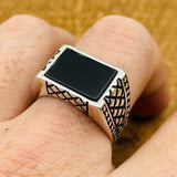 Men's Rectangle Black Onyx Stone Ring - TryAladdin