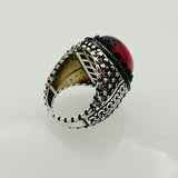 Men's Red Agate Gemstone Silver Ring - TryAladdin