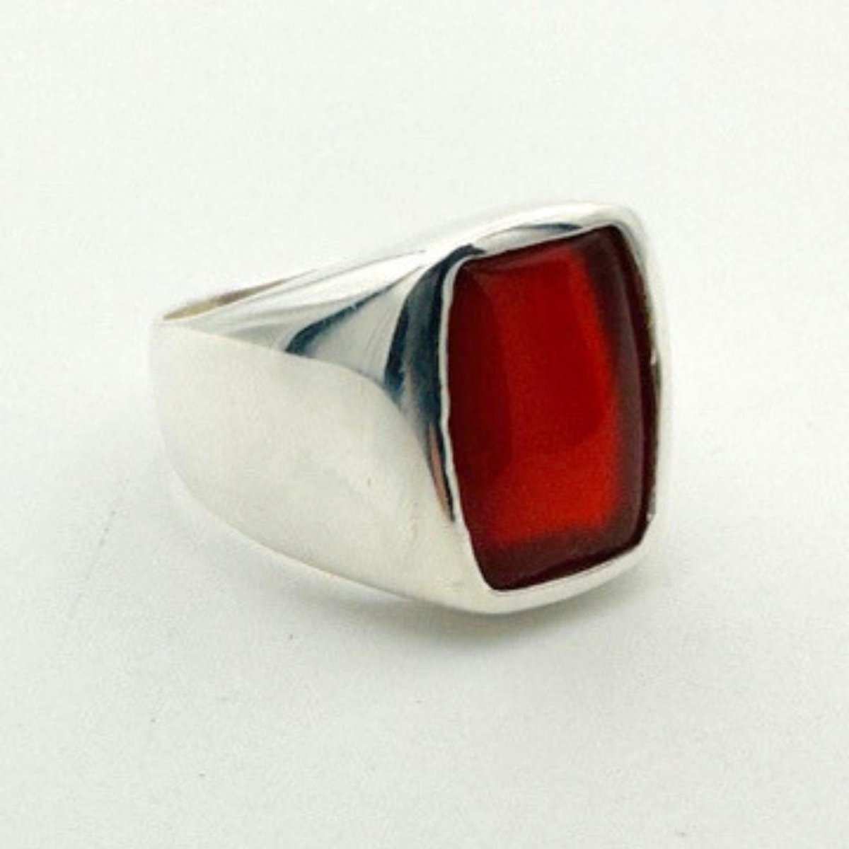 Men's Red Agate Gemstone Silver Ring - TryAladdin