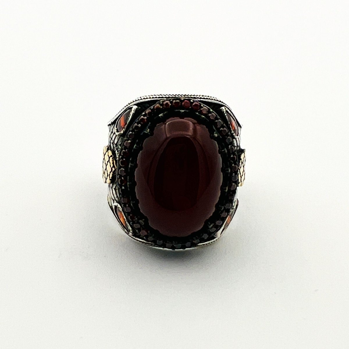 Men's Red Agate Silver Ring - TryAladdin