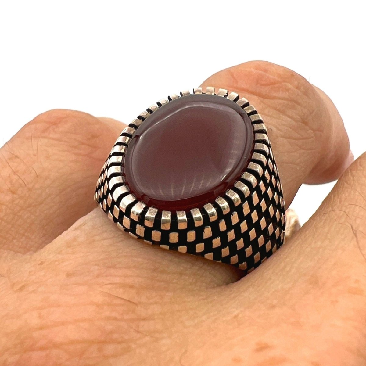 Men's Red Agate Stone Jewelry Ring - TryAladdin