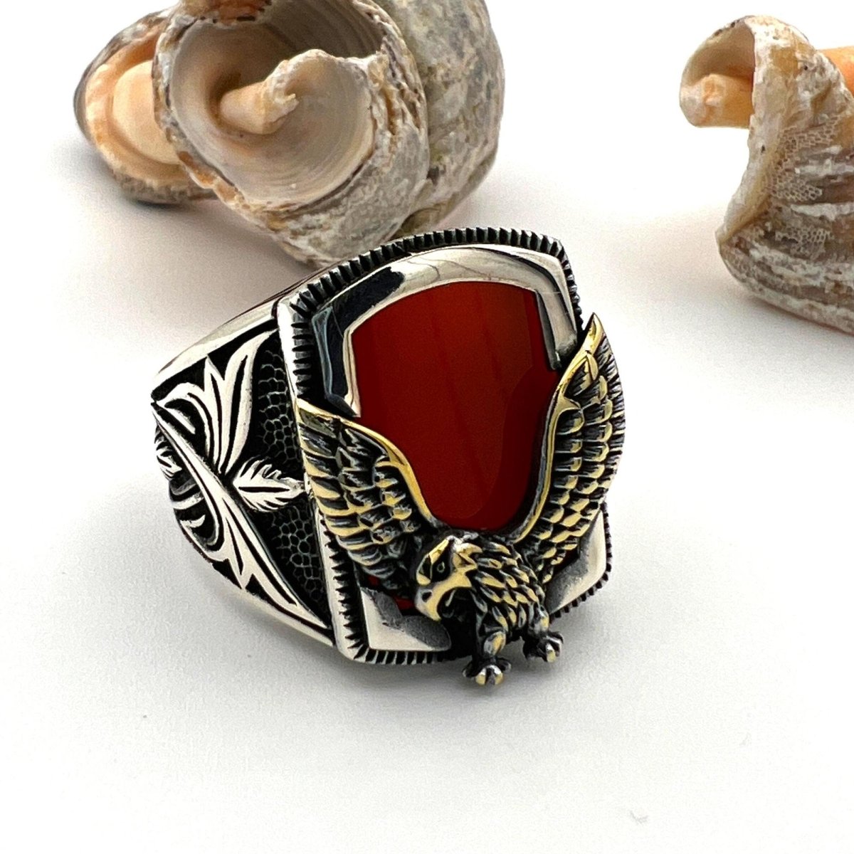 Men's Red Agate Stone Silver Ring - TryAladdin