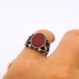 Men's Red Agate Stone Silver Ring - TryAladdin