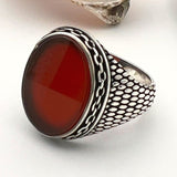 Men's Red Agate Stone Silver Ring - TryAladdin