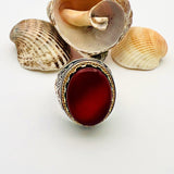 Men's Red Agate Stone Silver Ring - TryAladdin