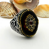 Men's Red Agate Stone Silver Ring - TryAladdin