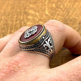 Men's Red Agate Stone Silver Ring - TryAladdin