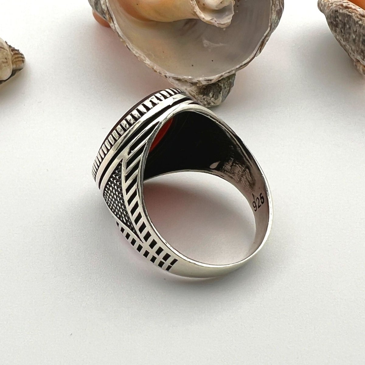 Men's Red Agate Stone Silver Ring - TryAladdin