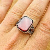 Men's Red Aqeeq Stone Ring - TryAladdin