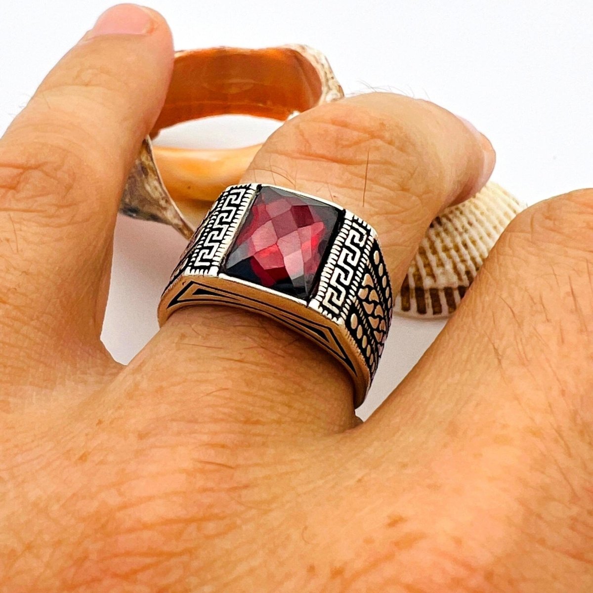 Men's Red Ruby Stone Ring - TryAladdin