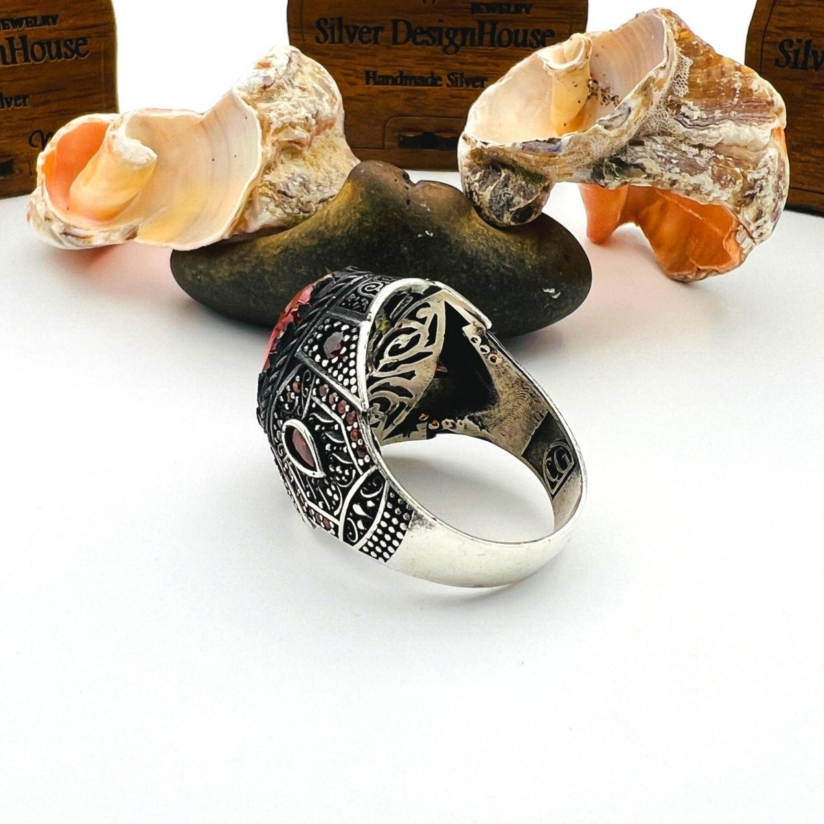 Men's Red Ruby Stone Silver Ring - TryAladdin