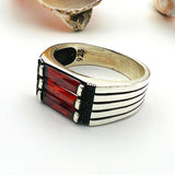 Men's Red Ruby Stone Silver Ring - TryAladdin