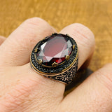 Men's Red Ruby Stone Silver Ring - TryAladdin