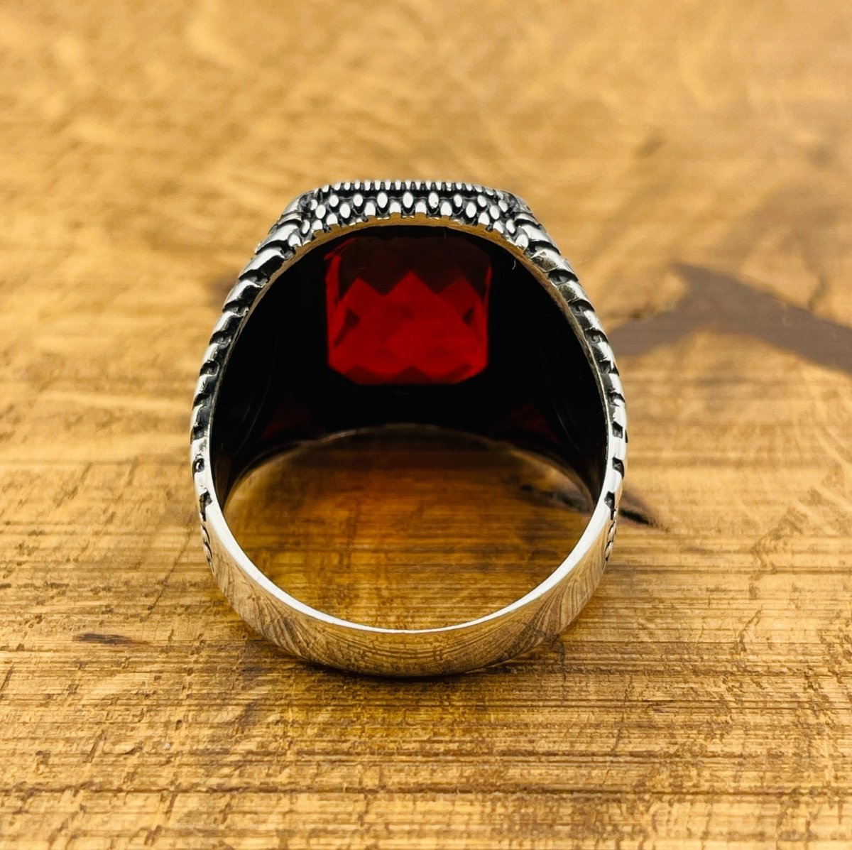 Men's Red Zircon Stone Silver Ring - TryAladdin