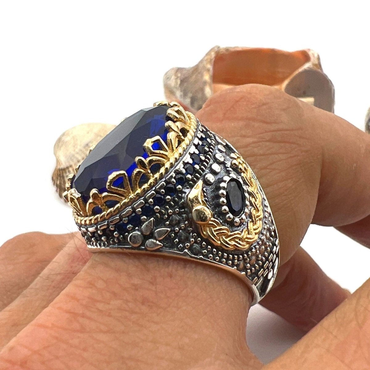 Men's Sapphire Stone Blue 925 Sterling Silver Ring - TryAladdin