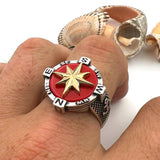 Men's Silver Compass Ring with Agate Stone - TryAladdin