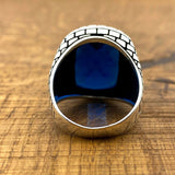 Men's Square Blue Zircon Stone Silver Ring - TryAladdin