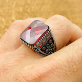 Men's Square Red Zircon Ring - TryAladdin