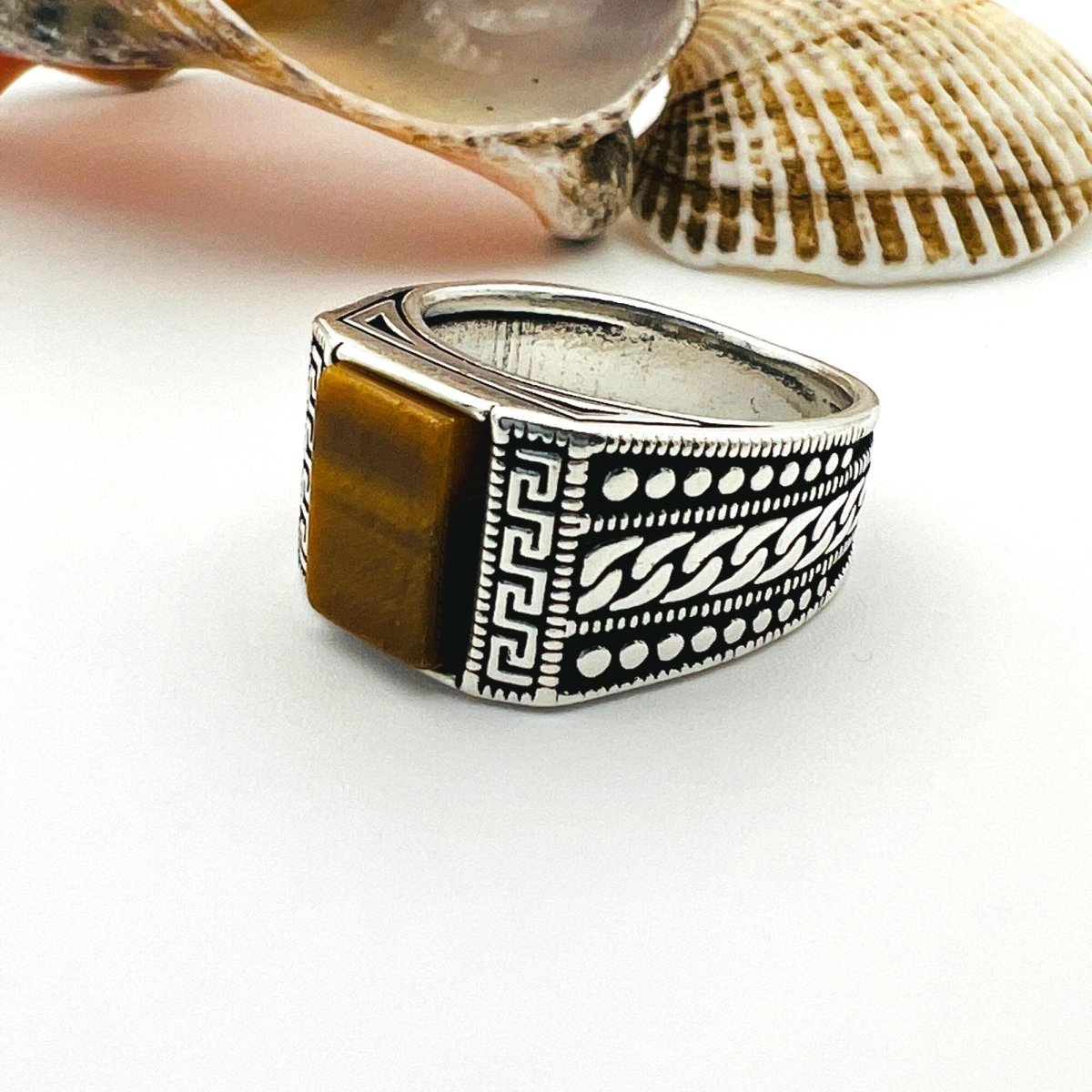 Men's Squared Tiger's Eye Stone Ring - TryAladdin