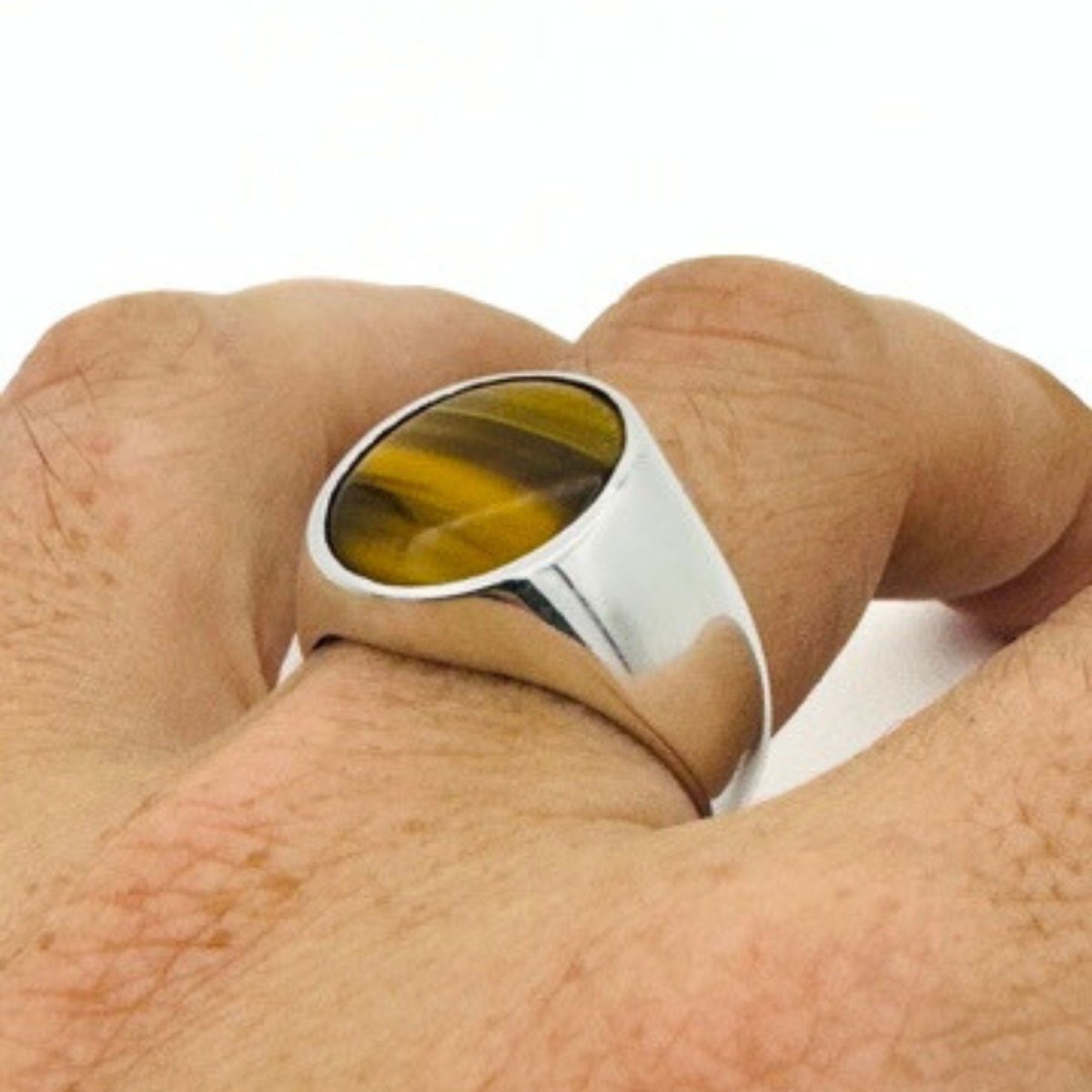 Men's Tiger's Eye Stone Silver Ring - TryAladdin