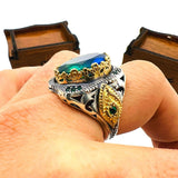 Men's Tourmaline Green / Blue Stone Silver Ring - TryAladdin