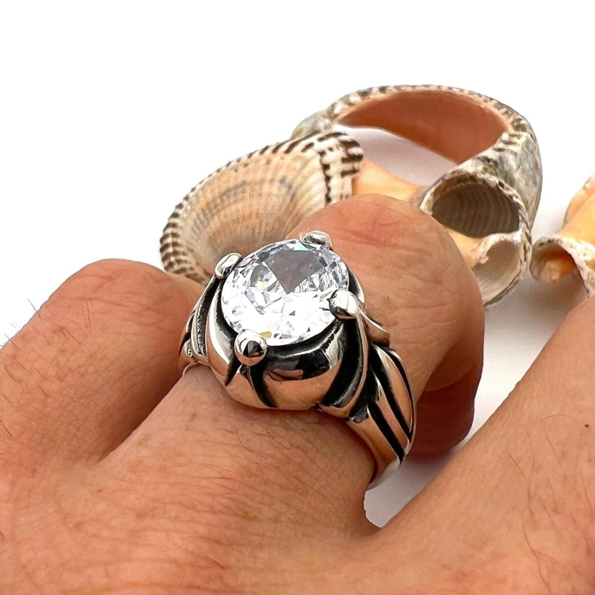 Men's White Zircon Stone Silver Ring - TryAladdin