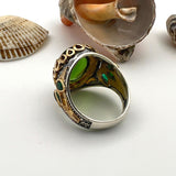 Men's Yemeni Aqeeq Stone Green Agate 925 Sterling Silver Ring - TryAladdin