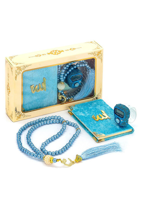 Mini Yasin, Crystal Stone Prayer Bead and Stone Designed Dhikrmatic Gift Set, Blue Color - TryAladdin