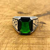 Minimalist Square Green Emerald Stone Men's Ring - TryAladdin