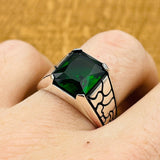 Minimalist Square Green Emerald Stone Men's Ring - TryAladdin