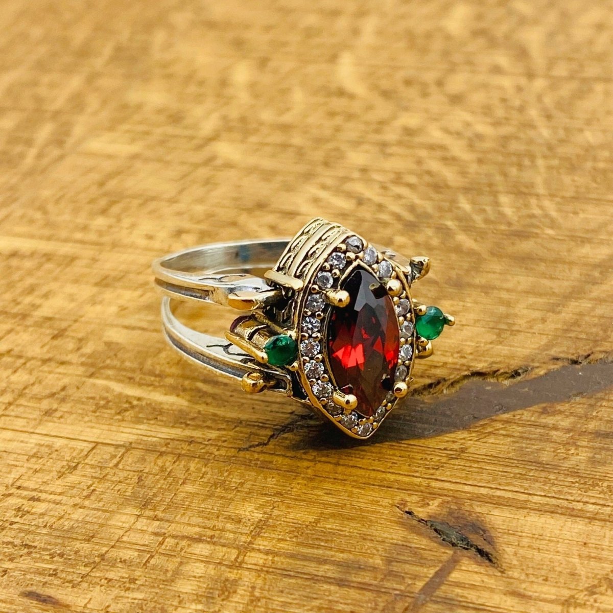 Multi Stone Ring, Blue Sapphire & Red Ruby - TryAladdin